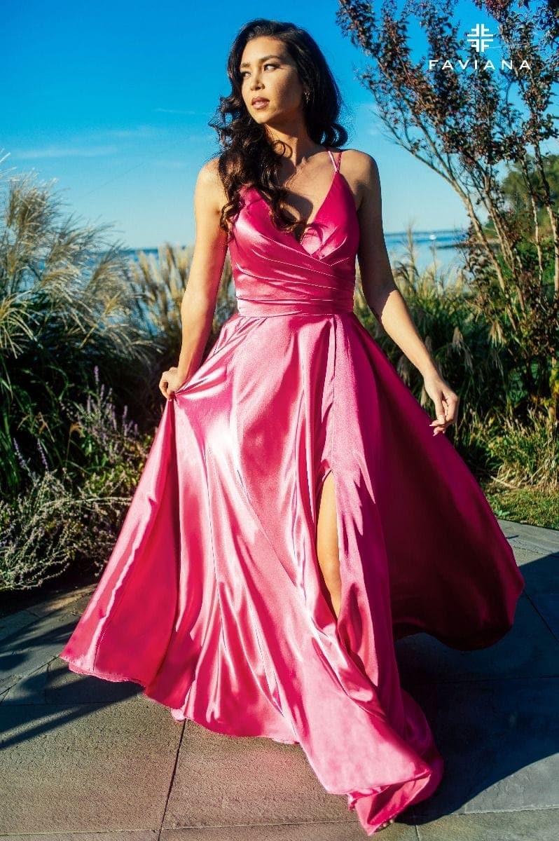 Silk Charmeuse Flowy V Neckline Dress | Faviana Silk Charmeuse Flowy V Neckline Dress | Faviana