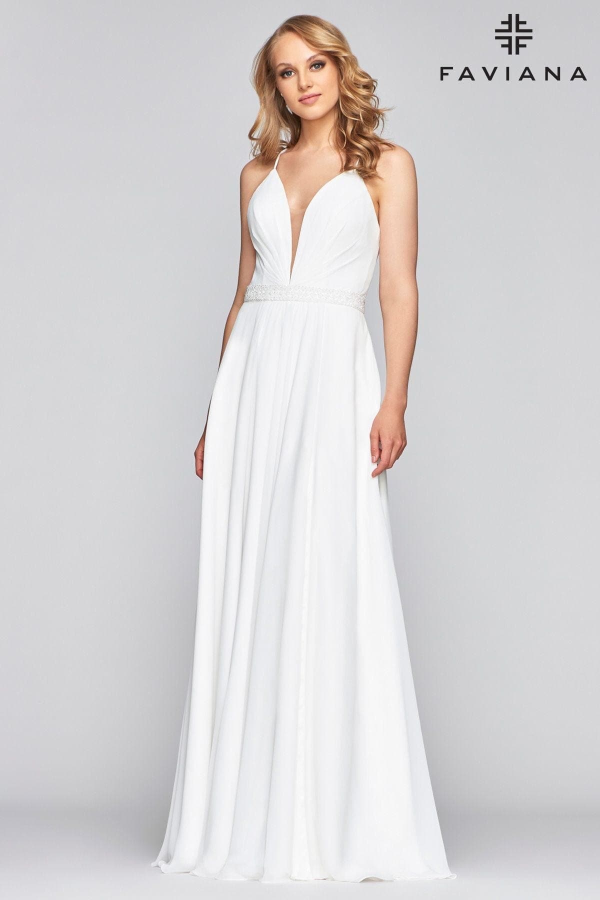 Chiffon Long Prom Dress With Pockets And Flowy Skirt | Faviana Chiffon Long Prom Dress With Pockets And Flowy Skirt | Faviana