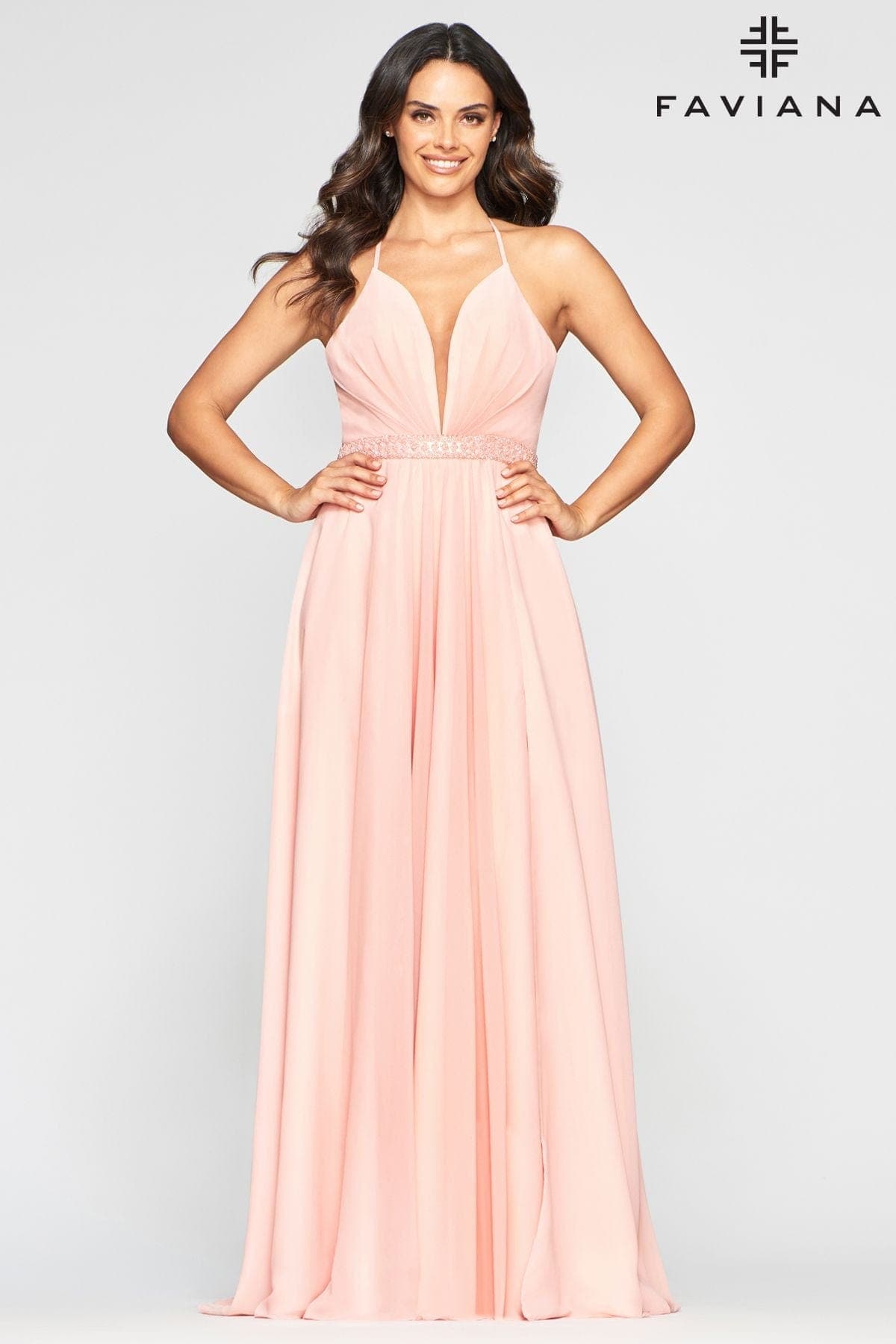 Chiffon Long Prom Dress With Pockets And Flowy Skirt | Faviana Chiffon Long Prom Dress With Pockets And Flowy Skirt | Faviana