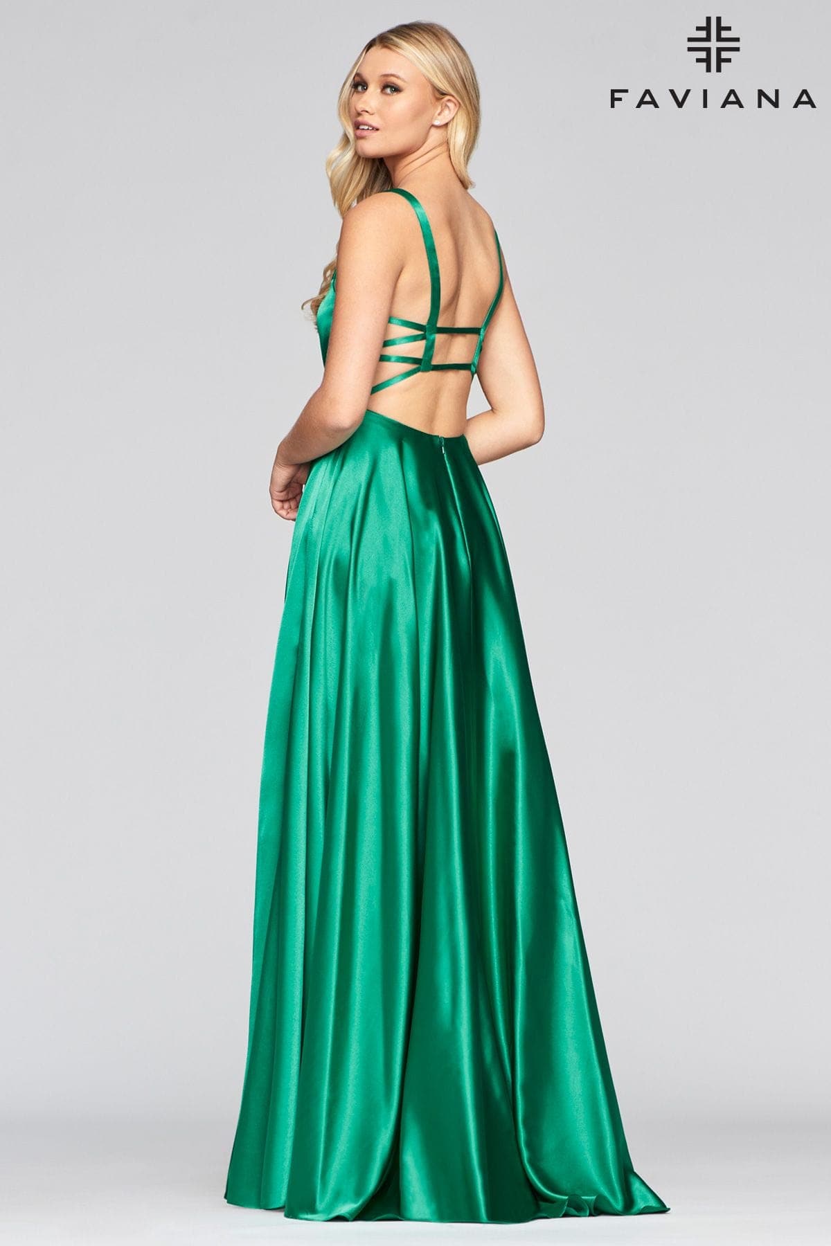 Long Charmeuse Gown With Scoop Neckline