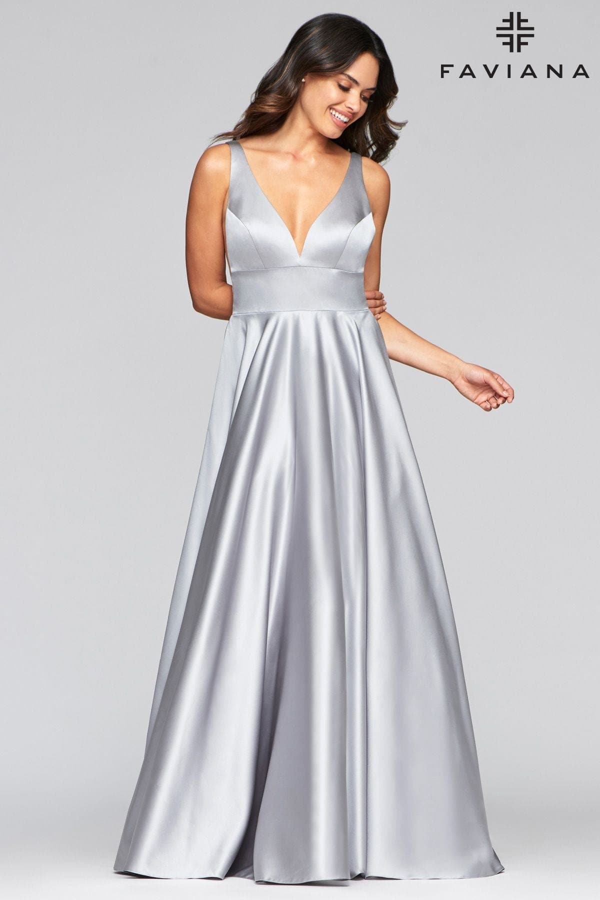V Neck Dress With Satin Ballgown Skirt | Faviana V Neck Dress With Satin Ballgown Skirt | Faviana