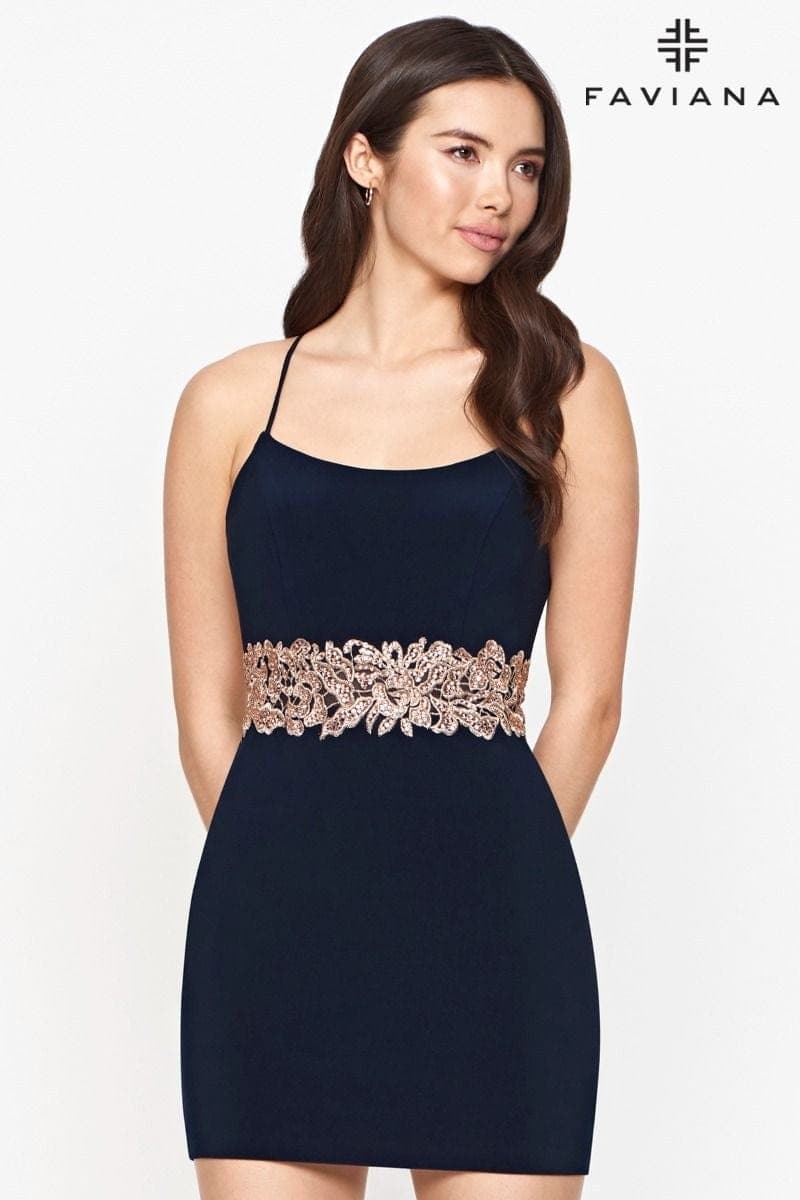 Short Jersey Dress With Embellished Waistband And Scoop Neck